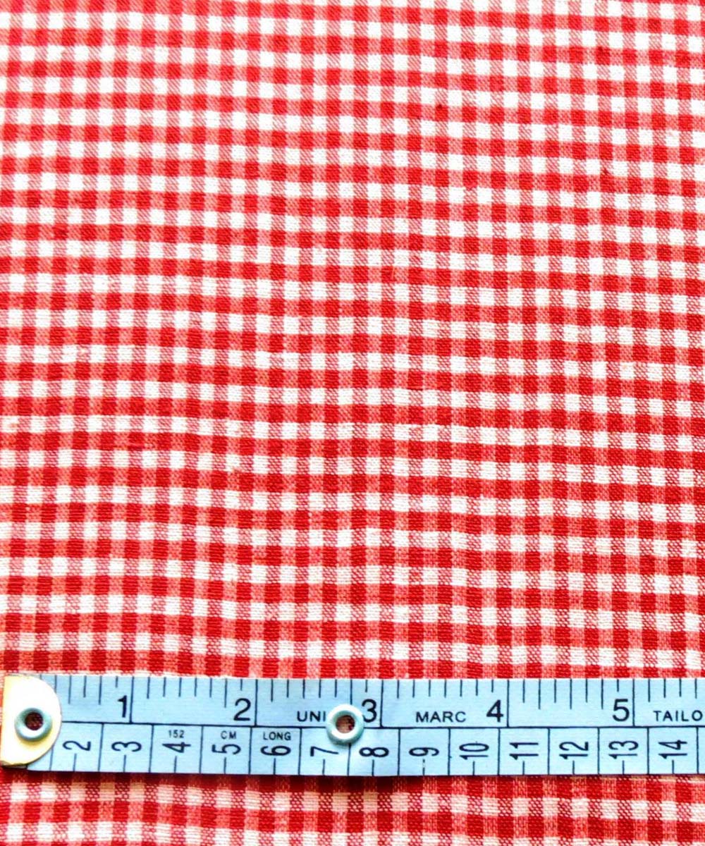 Red cream natural dyed handwoven cotton khadi fabric