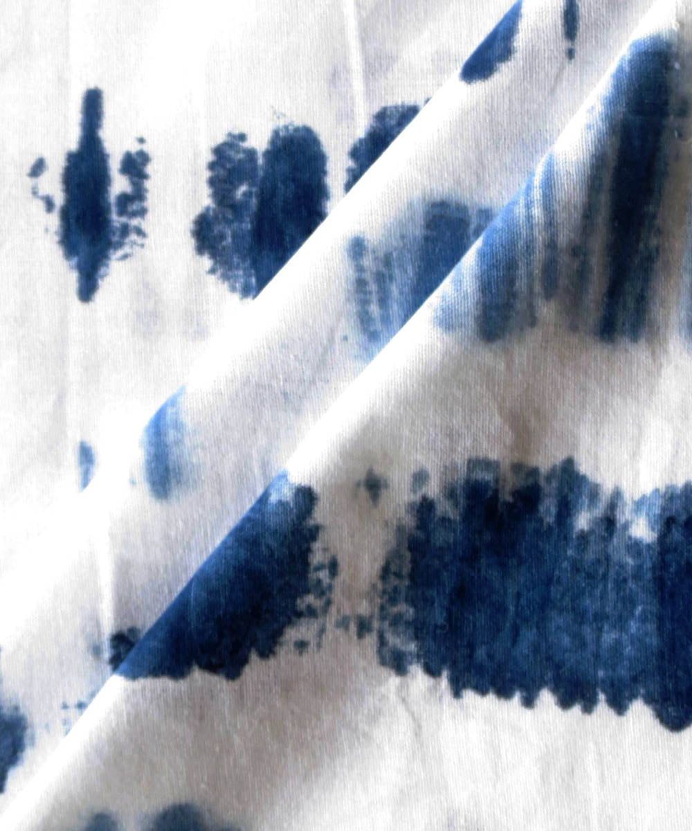 Indigo white natural dyed handwoven cotton khadi fabric