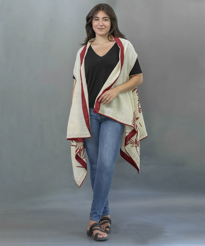 Cream handblock printed cotton shrug