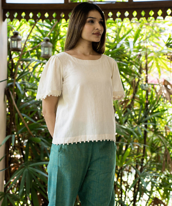 Offwhite handwoven muslin potli detail top