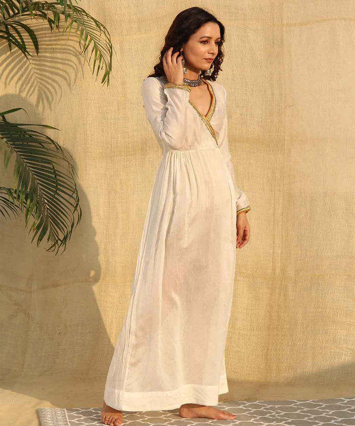 Offwhite handwoven chanderi silk dress