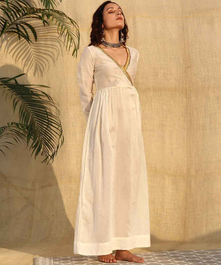 Offwhite handwoven chanderi silk dress