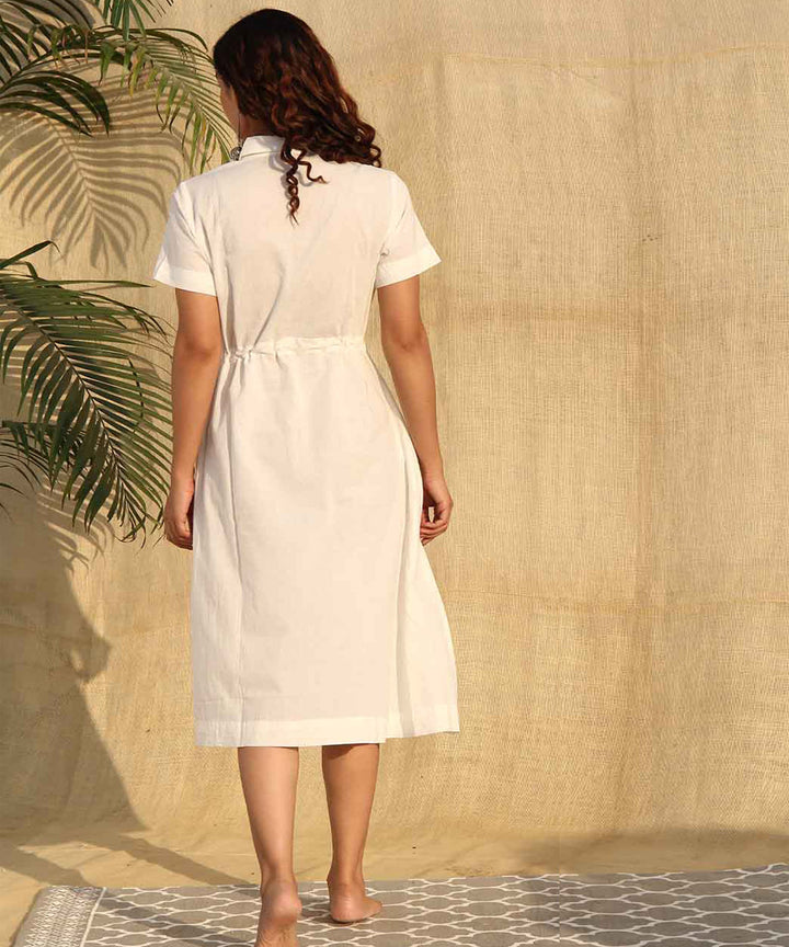 Offwhite handwoven cotton midi dress