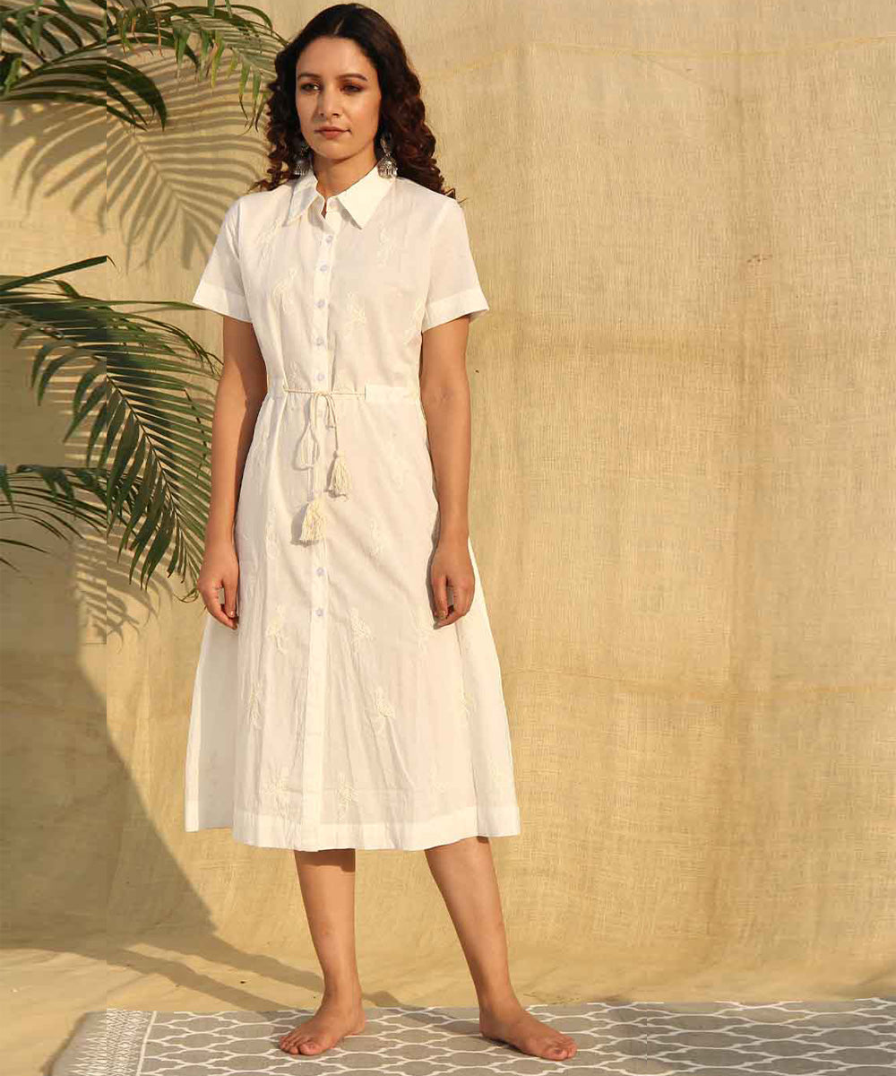 Offwhite handwoven cotton midi dress