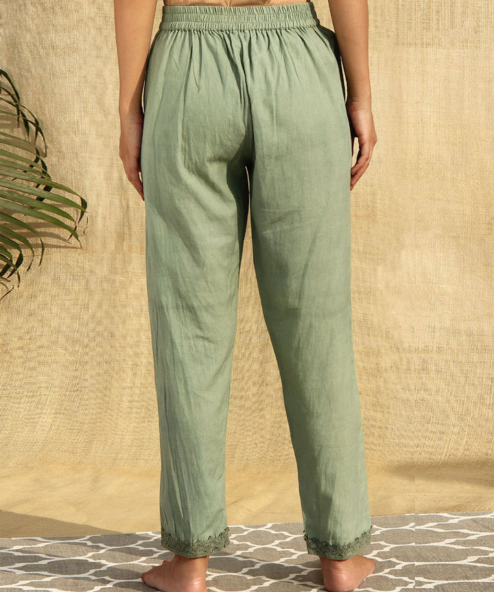 Green handwoven cotton flex pant