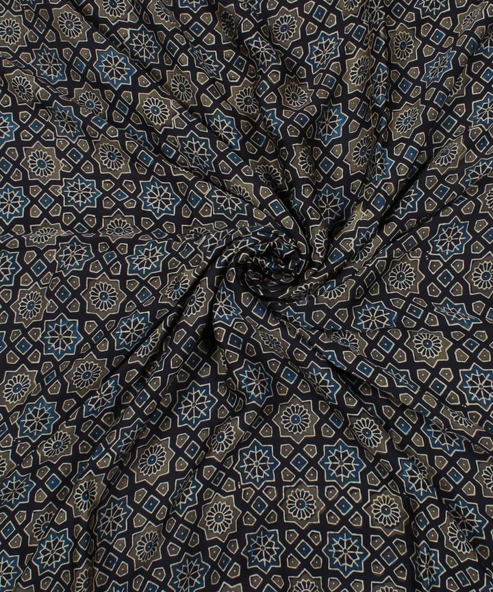 Navy blue black handloom ajrakh modal fabric