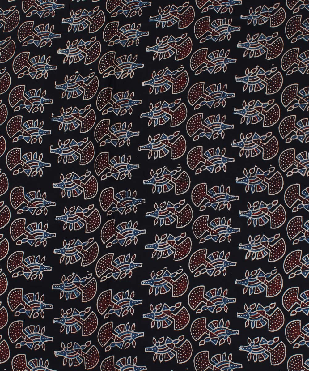 Black maroon handloom ajrakh modal fabric