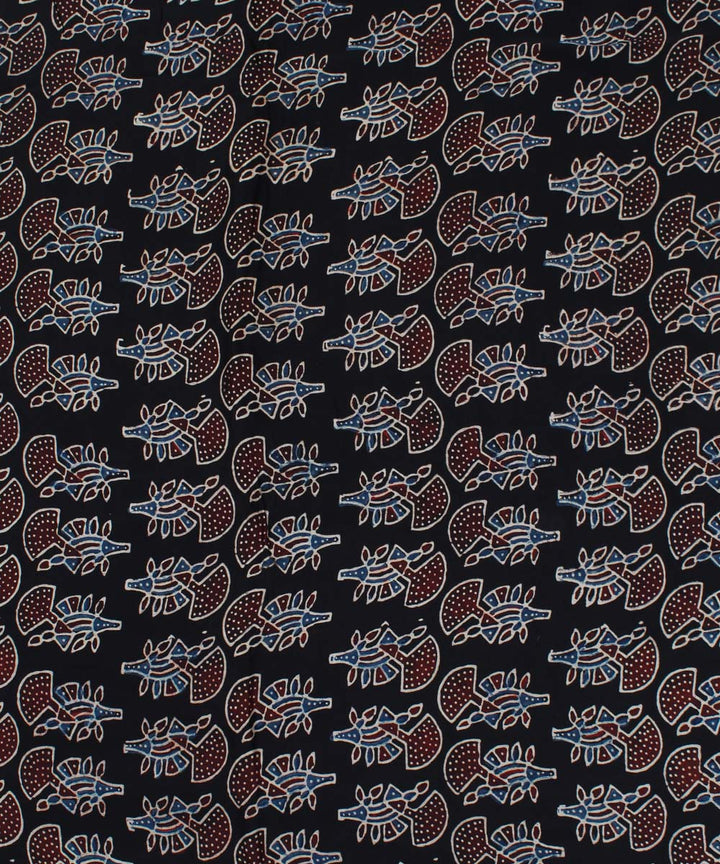 Black maroon handloom ajrakh modal fabric