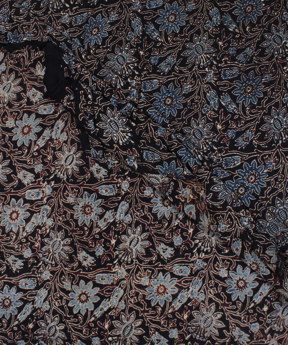 Black blue handloom ajrakh modal fabric