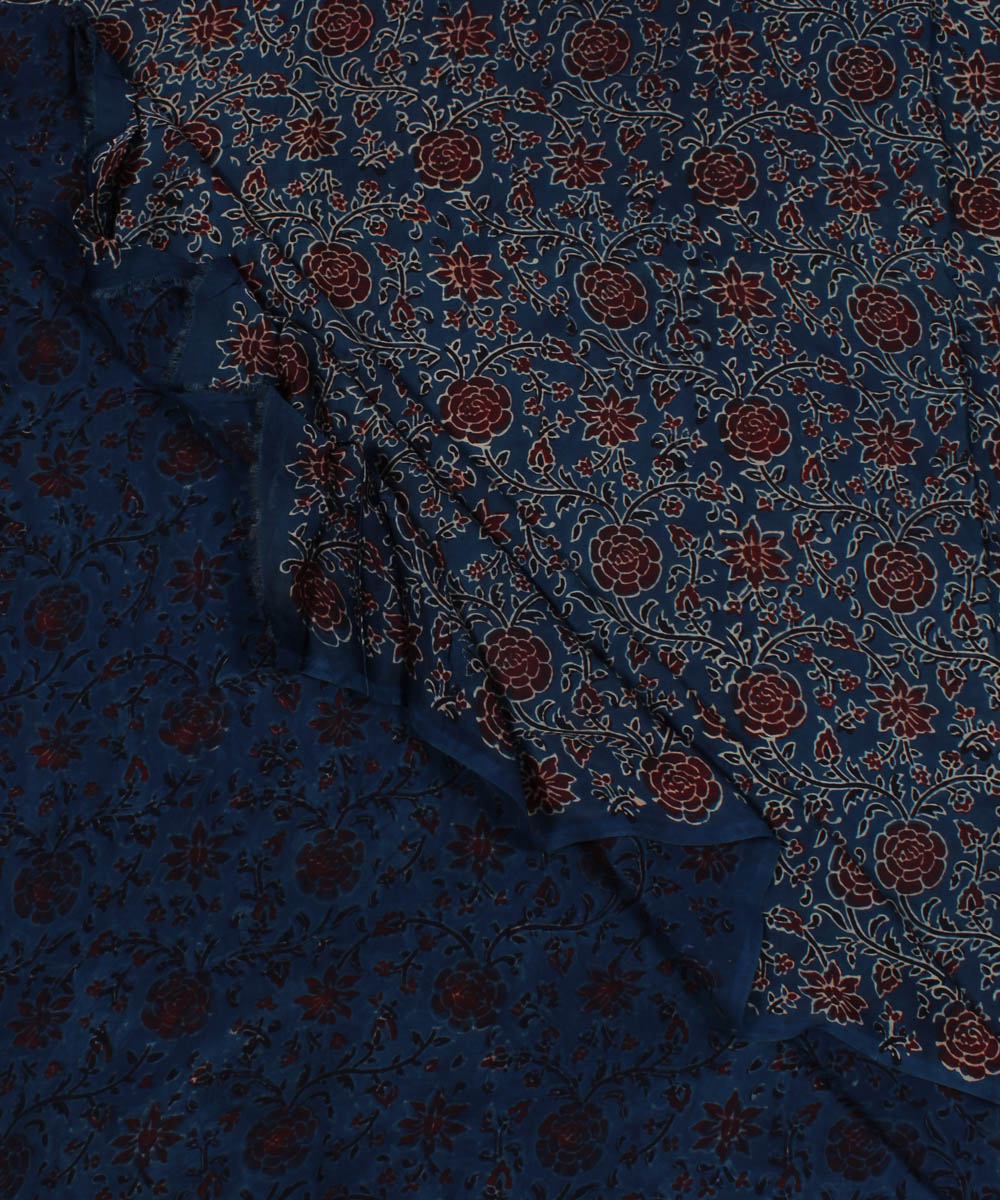 Navy blue maroon handloom ajrakh modal fabric