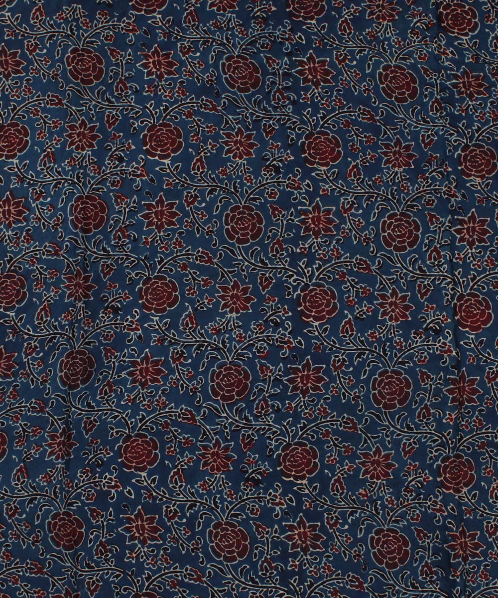 Navy blue maroon handloom ajrakh modal fabric