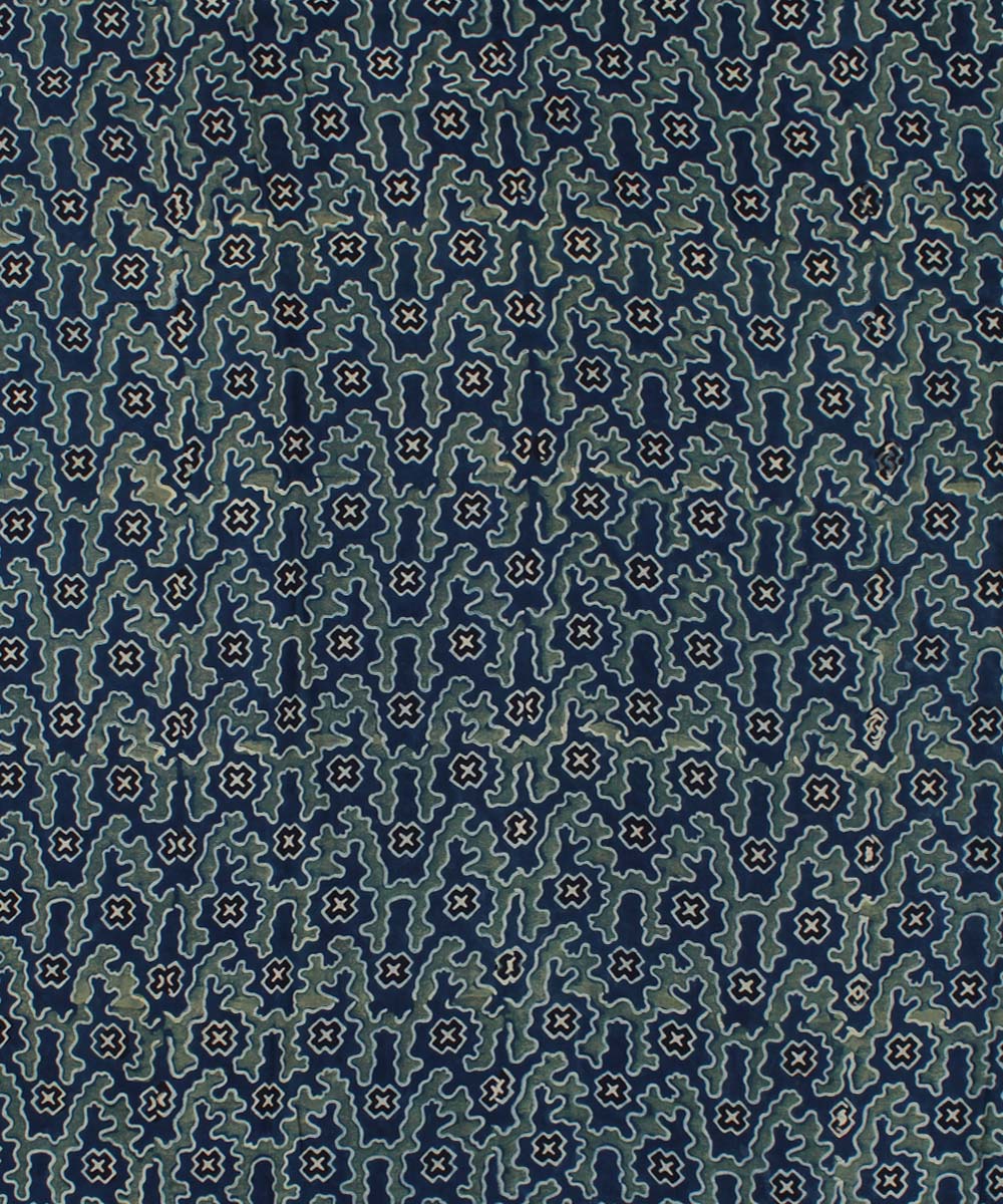 Navy blue blue handloom ajrakh modal fabric