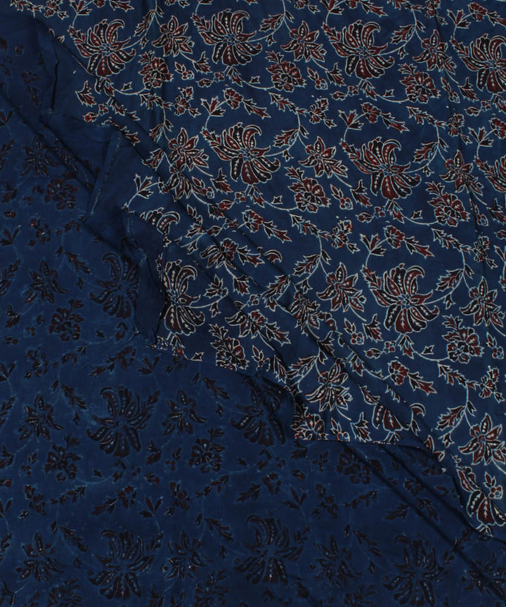 Navy blue maroon handloom modal ajrakh fabric