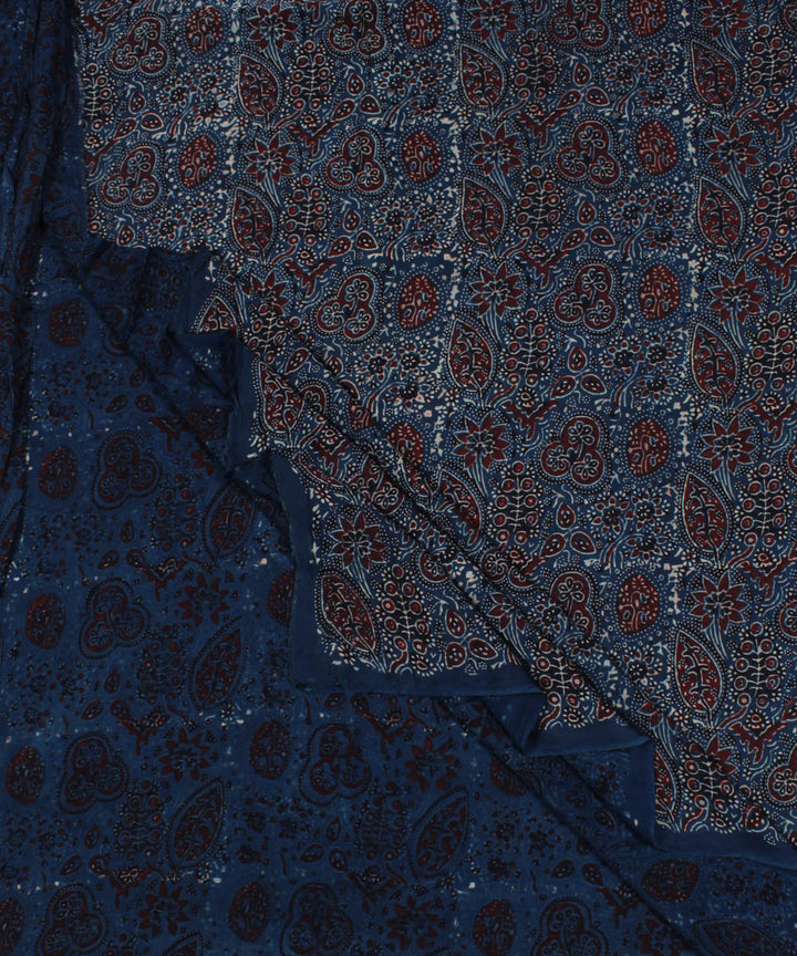 Navy blue brown handloom ajrakh modal fabric