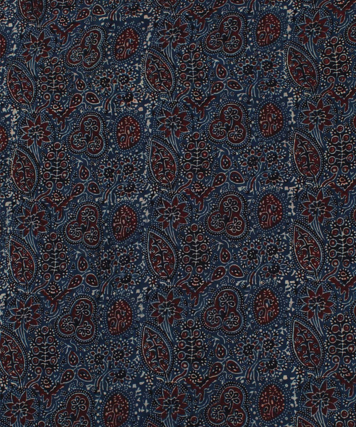 Navy blue brown handloom ajrakh modal fabric