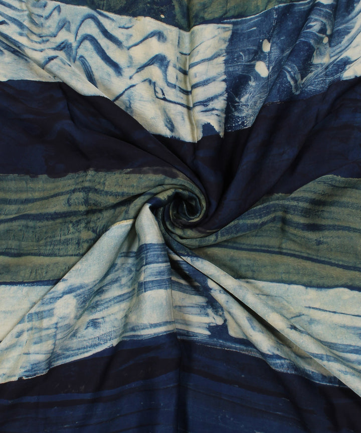 Navy blue white handloom ajrakh modal fabric