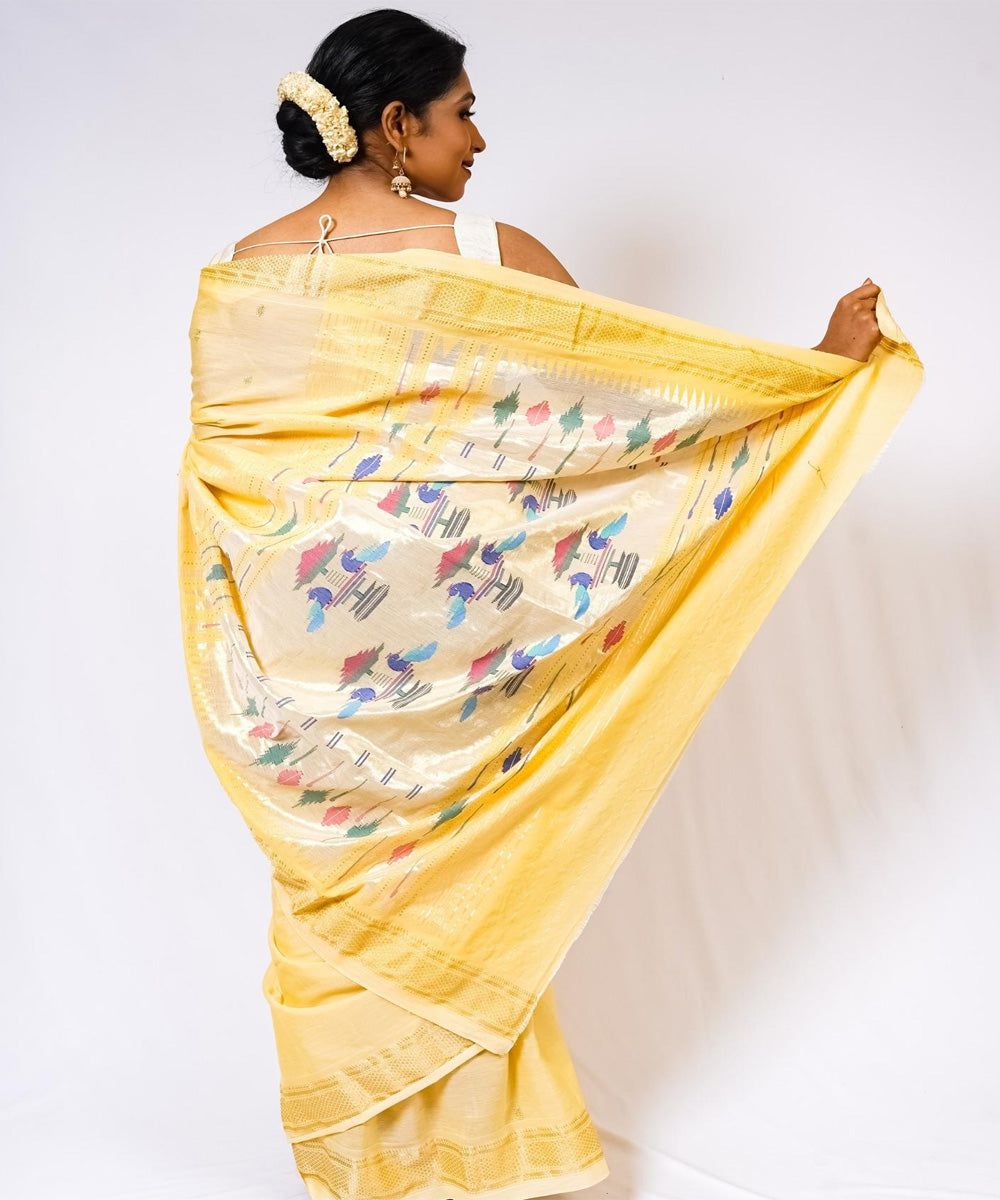 Butterscotch yellow handwoven paithani cotton saree