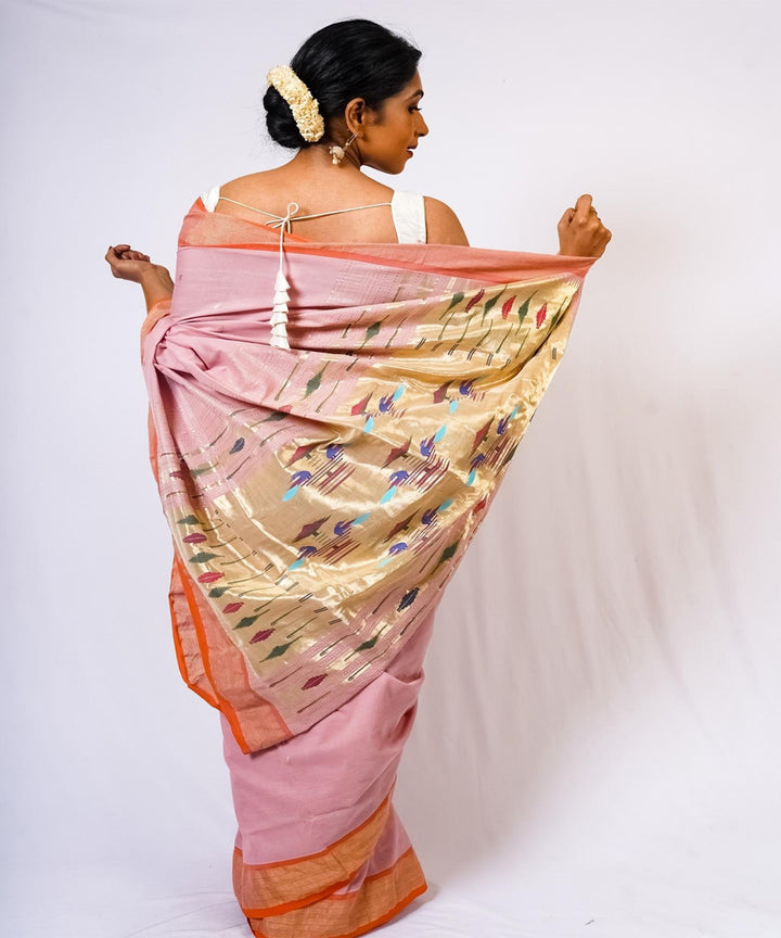 Baby pink handwoven paithani cotton saree