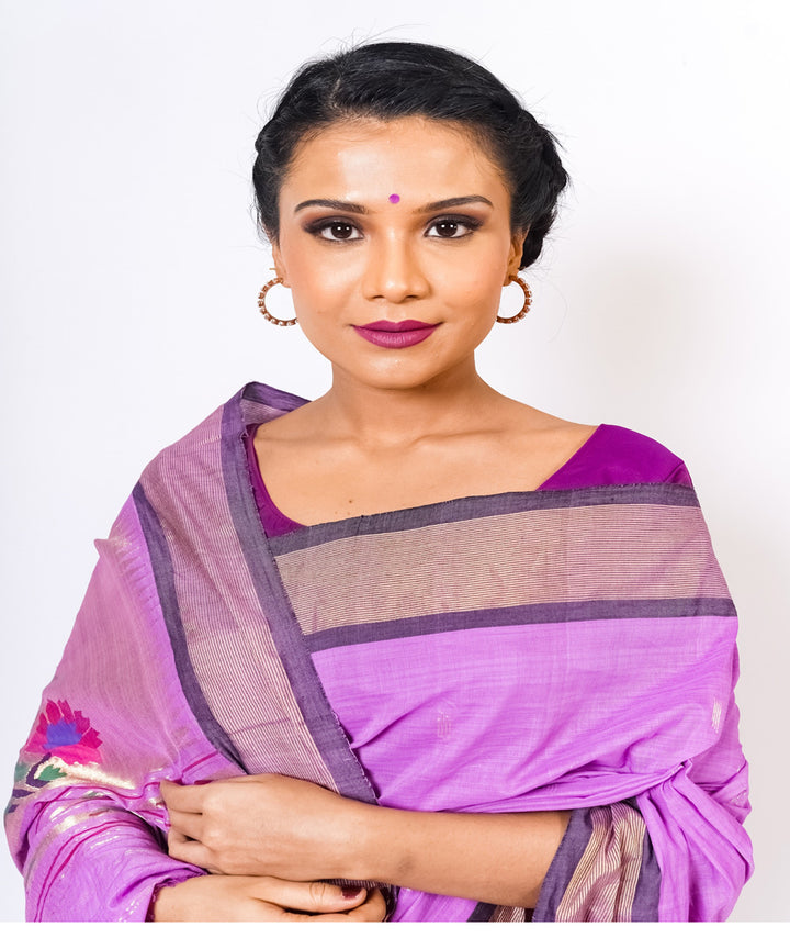 Lavender handwoven paithani cotton saree