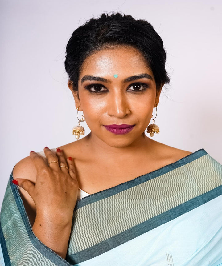 Arctic blue handwoven paithani cotton saree