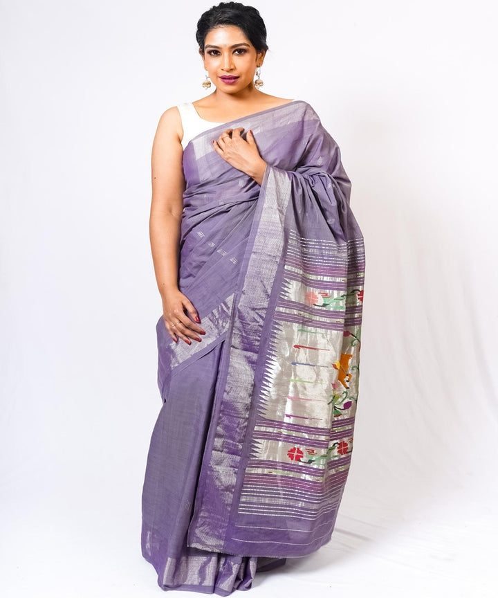 Grey handwoven paithani cotton saree