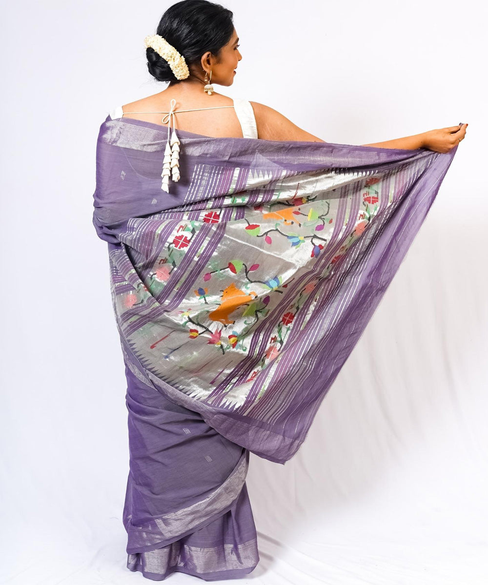 Grey handwoven paithani cotton saree