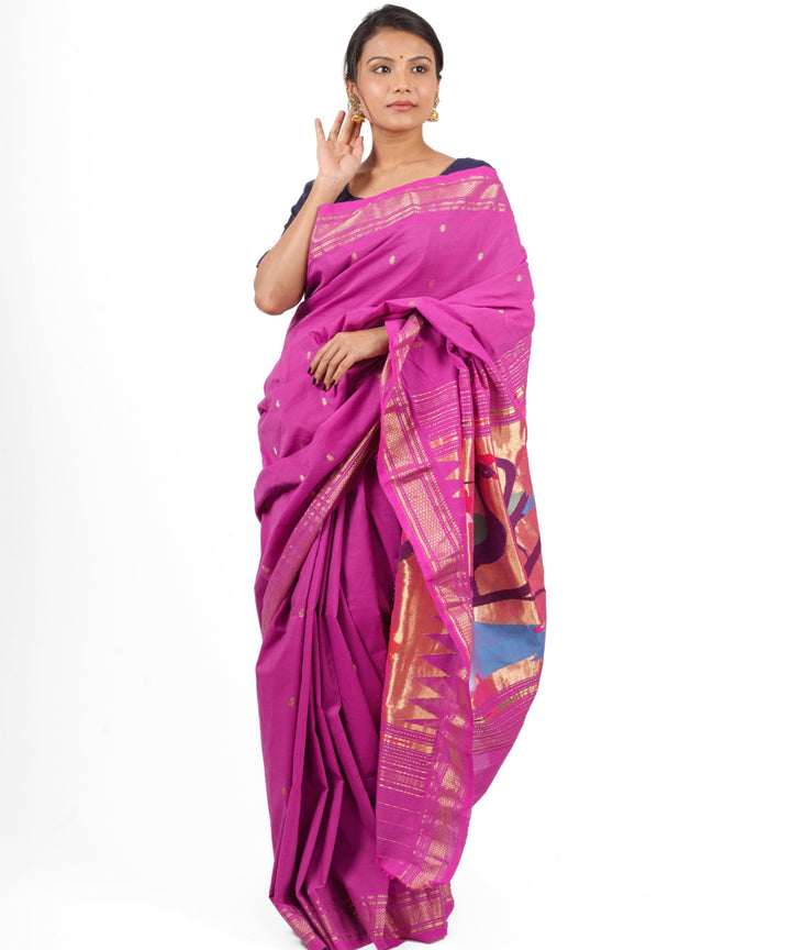 Fuchsia pink handloom paithani cotton saree