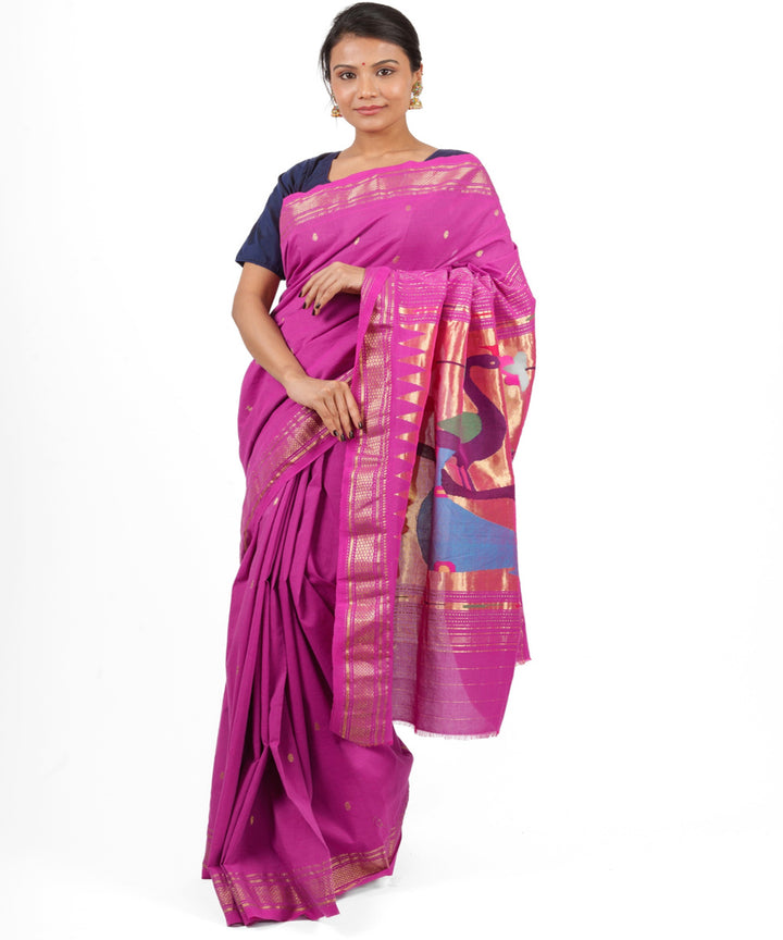 Fuchsia pink handloom paithani cotton saree
