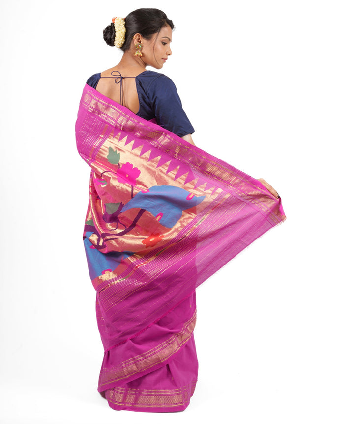 Fuchsia pink handloom paithani cotton saree