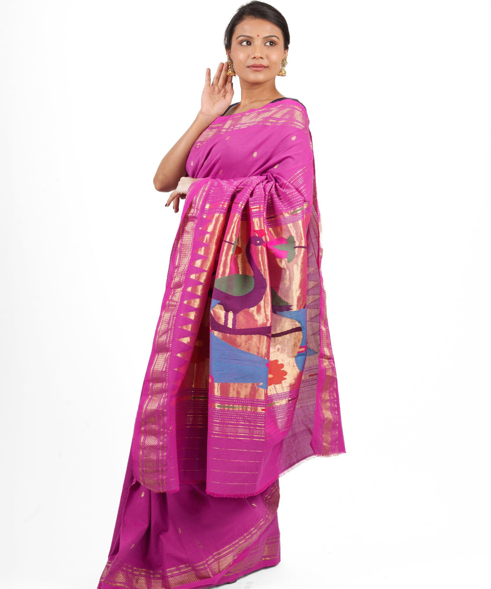 Fuchsia pink handloom paithani cotton saree