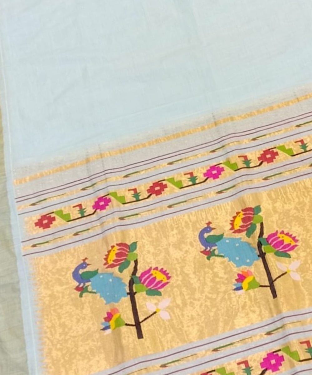 Powder blue handloom paithani cotton saree