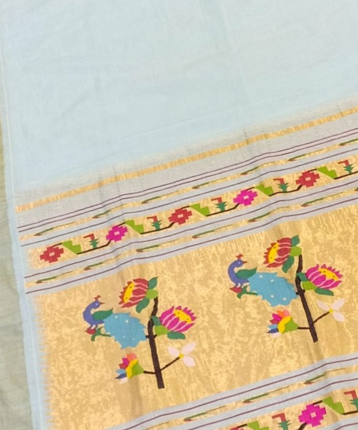 Powder blue handloom paithani cotton saree