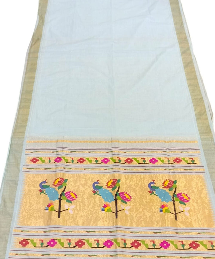 Powder blue handloom paithani cotton saree