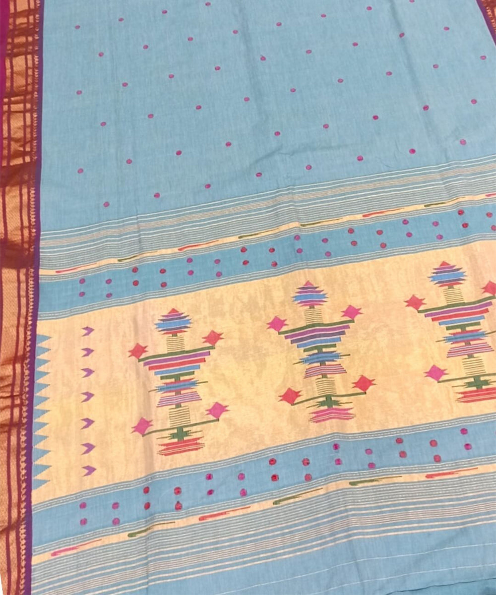 Powder blue cotton handloom paithani saree