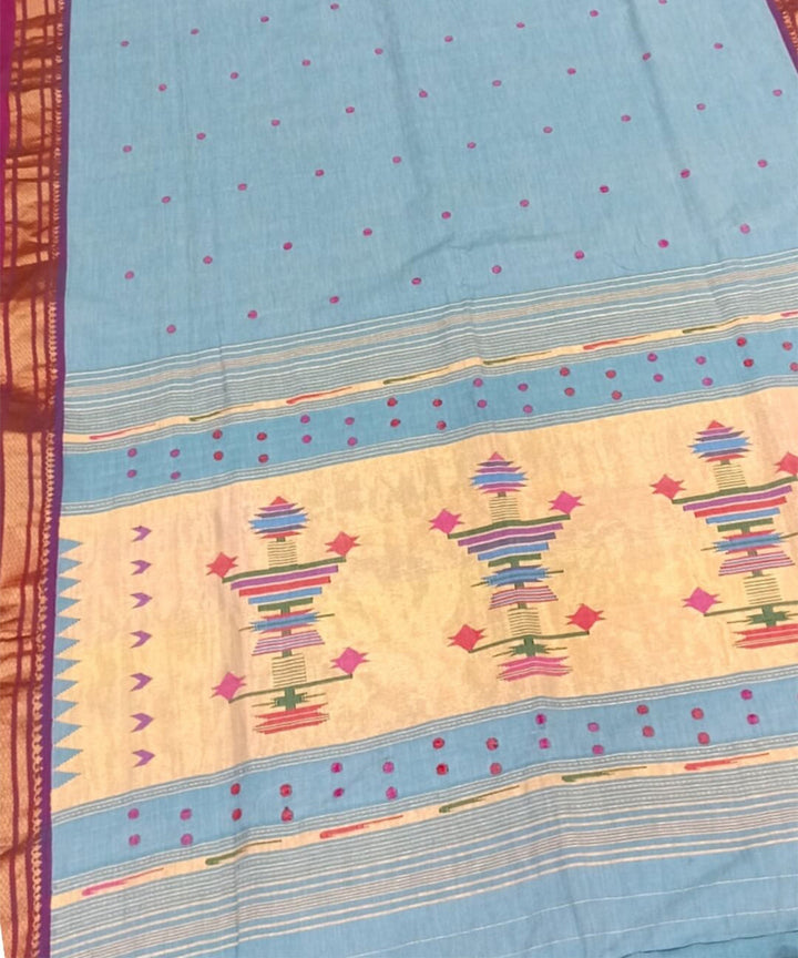 Powder blue cotton handloom paithani saree