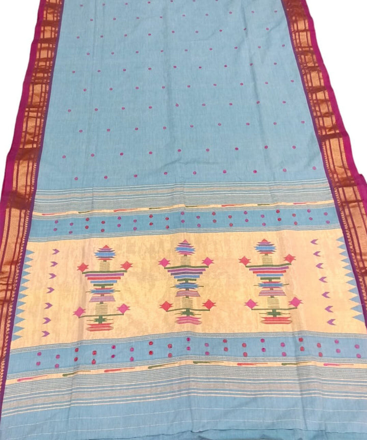 Powder blue cotton handloom paithani saree