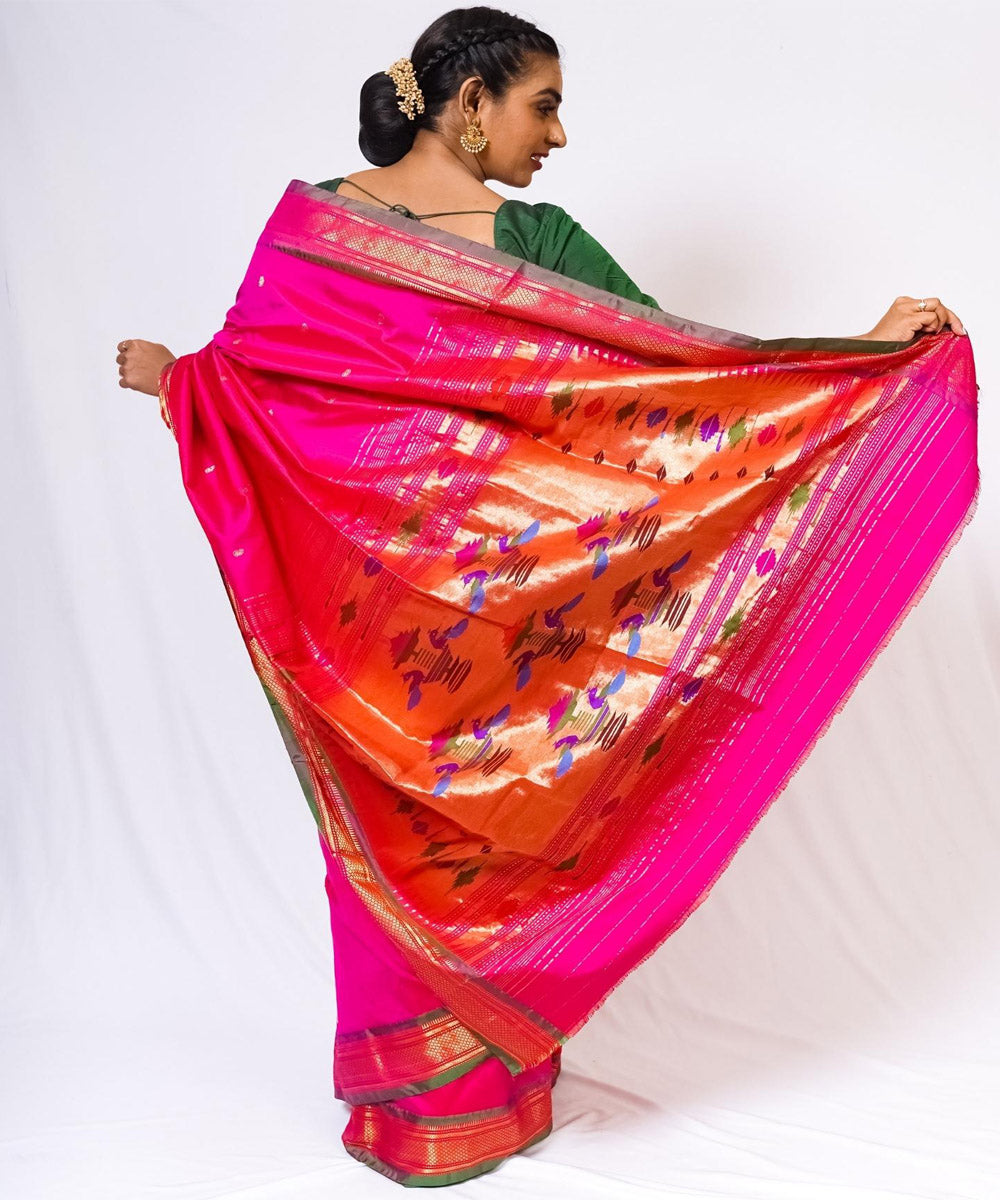 Pink handwoven paithani silk saree