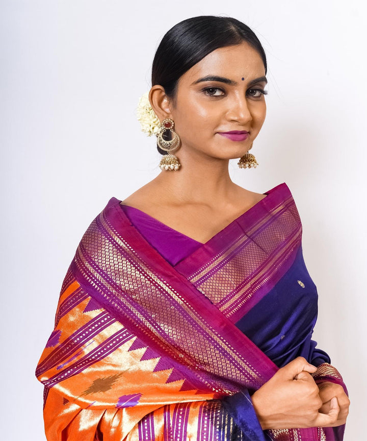 Navy blue handwoven paithani silk saree