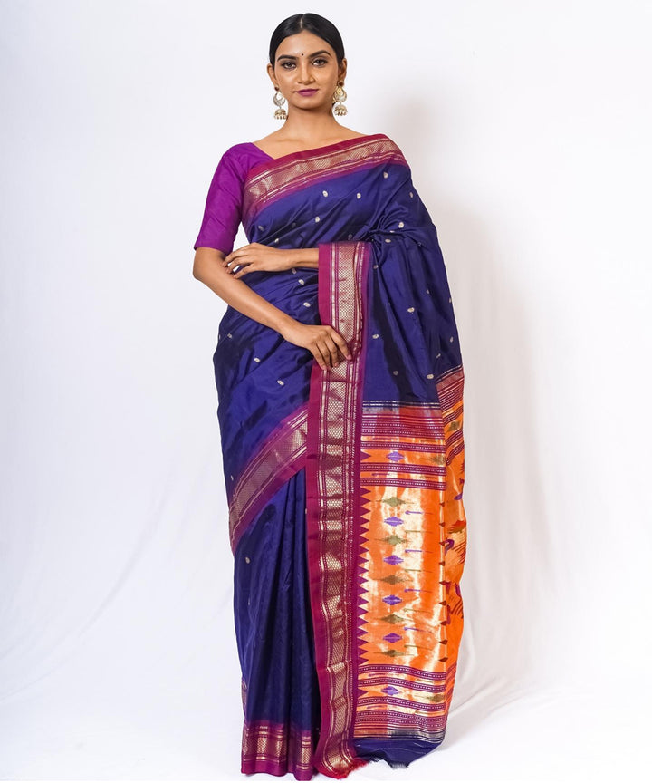 Navy blue handwoven paithani silk saree