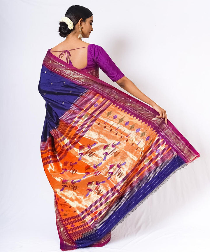 Navy blue handwoven paithani silk saree