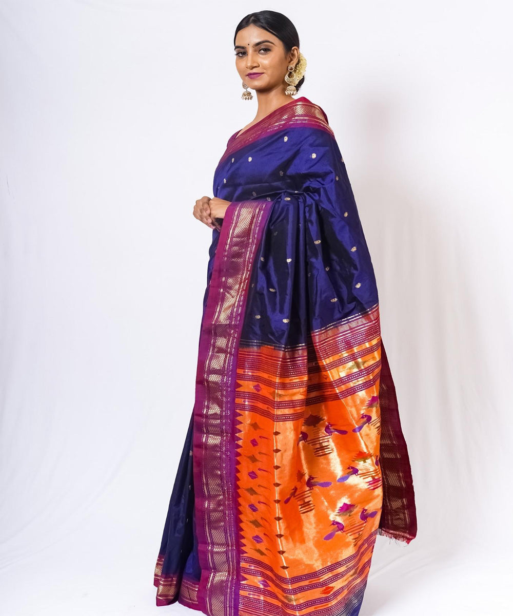 Navy blue handwoven paithani silk saree