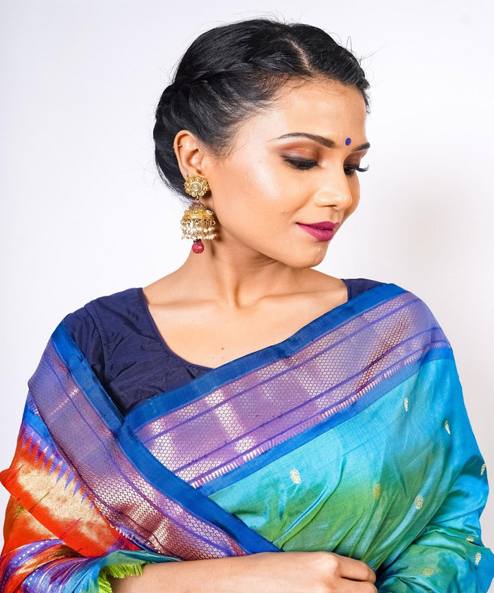 Arctic blue handwoven paithani silk saree