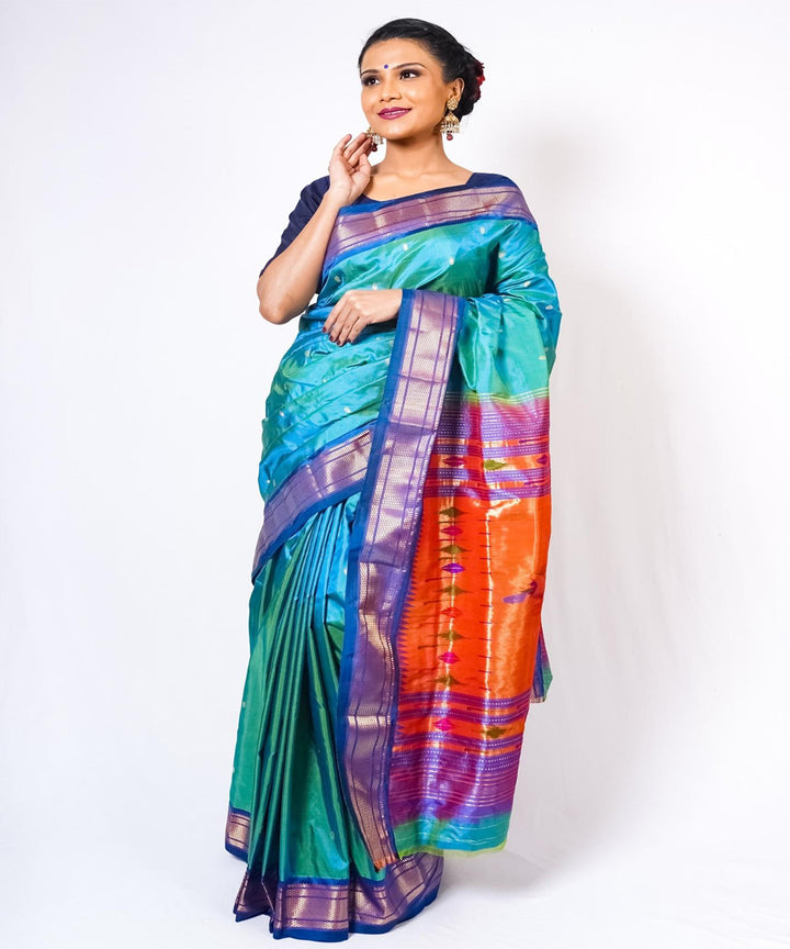 Arctic blue handwoven paithani silk saree