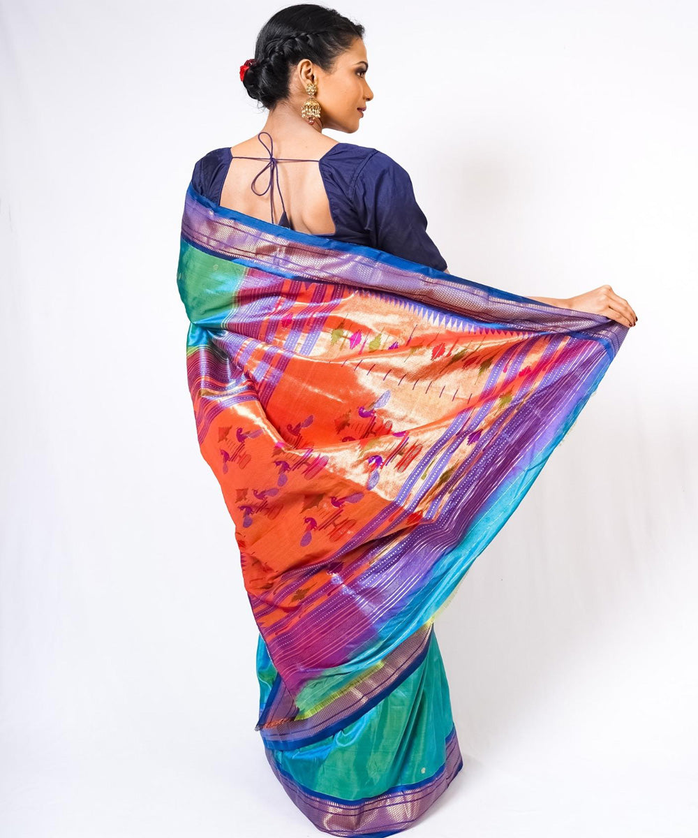 Arctic blue handwoven paithani silk saree