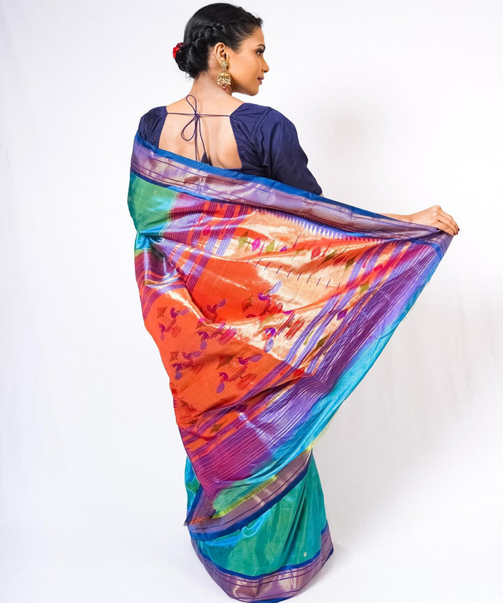 Arctic blue handwoven paithani silk saree