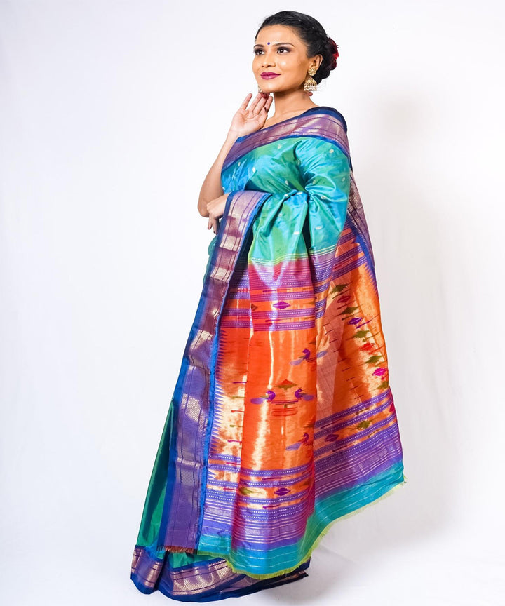 Arctic blue handwoven paithani silk saree
