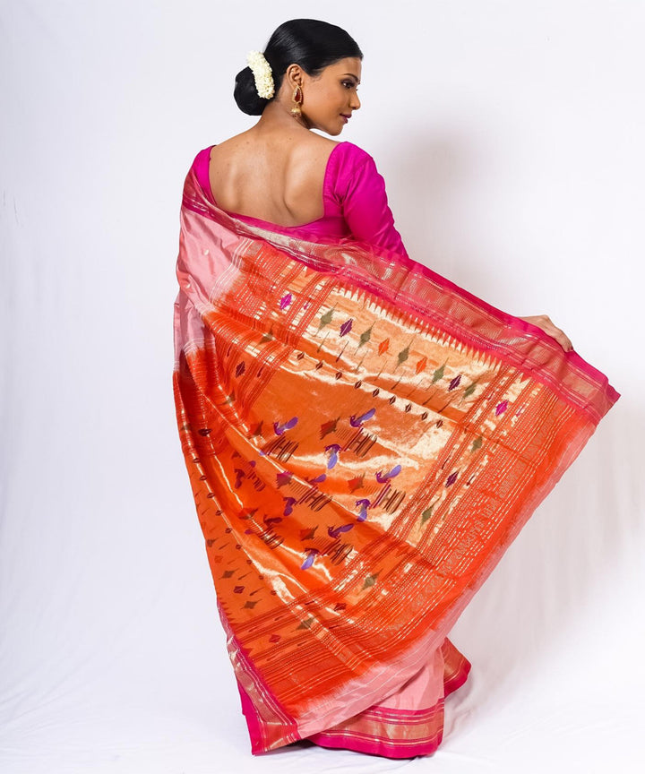 Peach handwoven paithani silk saree