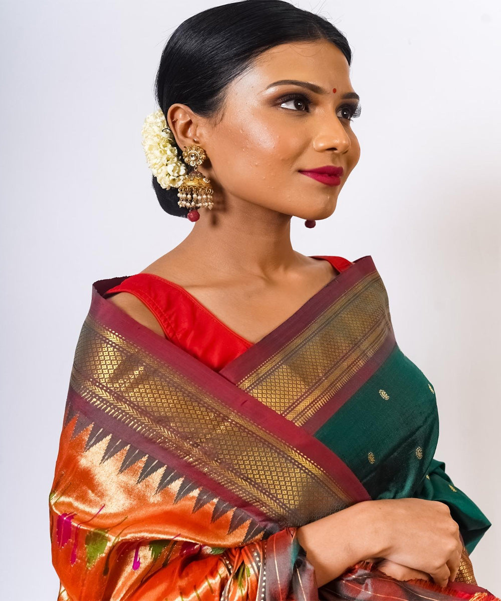 Dark green handwoven paithani silk saree