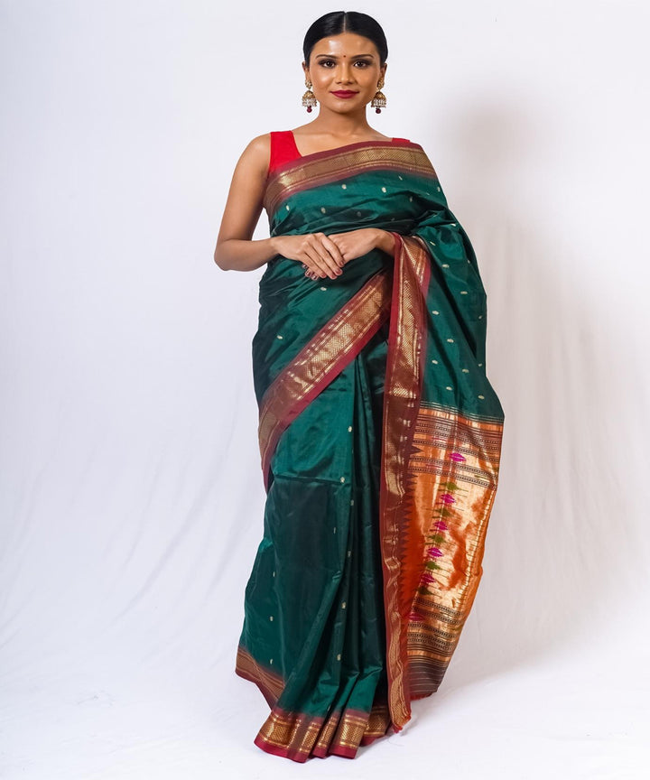 Dark green handwoven paithani silk saree