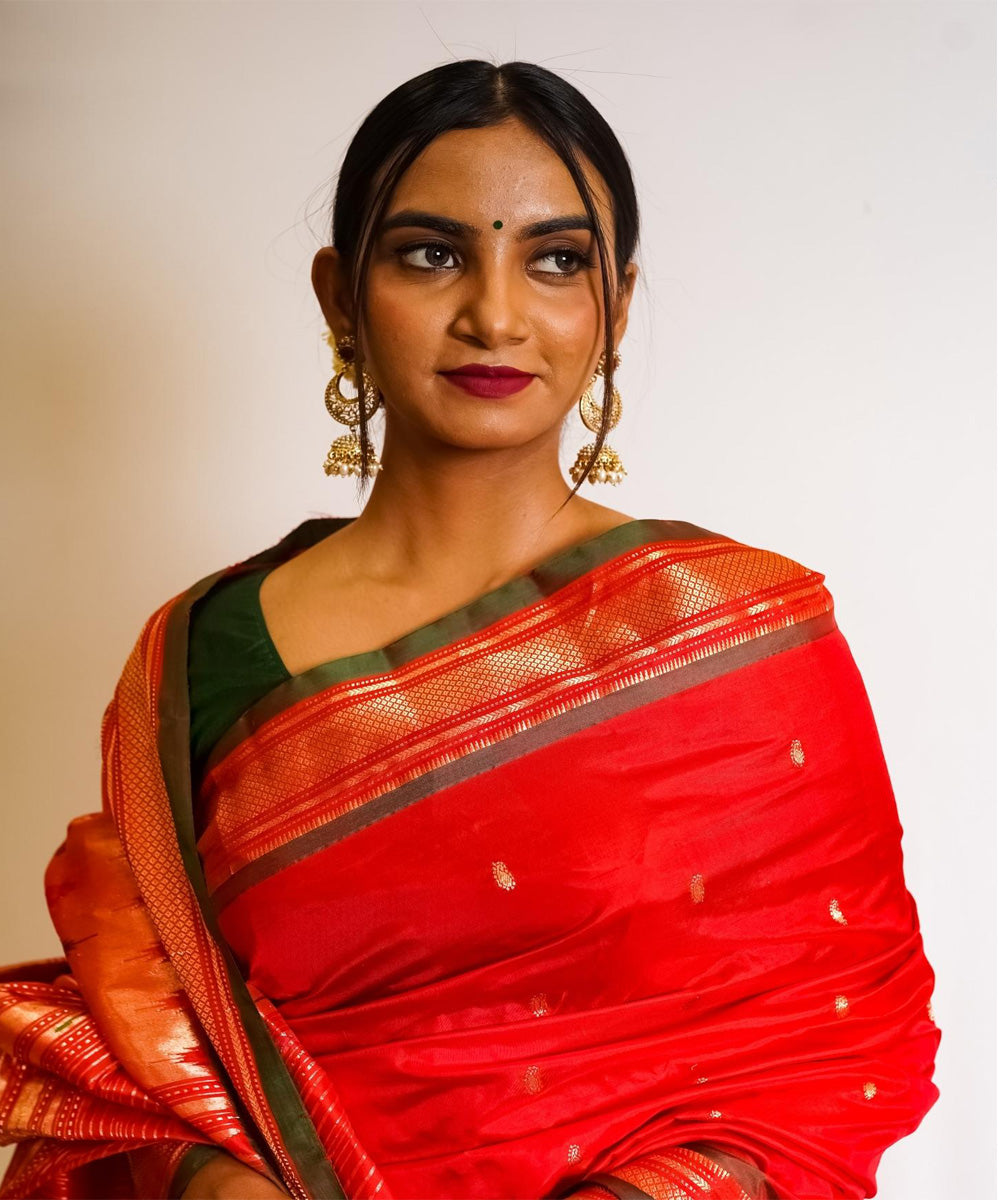 Traditional red handwoven paithani silk saree